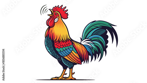 Crowing Rooster Illustration: Bright, Colorful, and Alert - Symbol of Morning and Farm Life, isolated on transparent background, Perfect for Design and Decoration