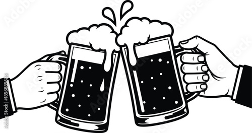 Beer Mugs Cheers Silhouette Vector Art for Party, Celebration and Beverage-Themed Graphics