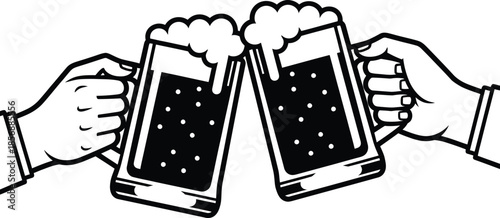 Clinking Beer Mugs Silhouette Vector Design for Pub, Bar, Festival and Oktoberfest Celebration