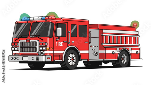 Heroic Red Fire Truck Vector Illustration, Emergency Vehicle for Kids Education and Fire Safety Promotion, Isolated on Transparent Background, Cartoon Style