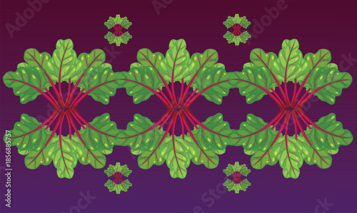 small and big, red and green leave on dark background