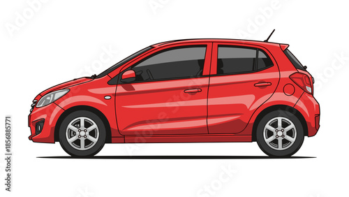 Red Hatchback Car Illustration: Modern Compact Vehicle, Eco-Friendly, Isolated on transparent background, Clean Design, Affordable Transportation Option for City Driving