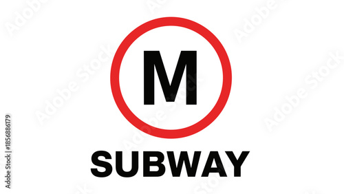 Subway Metro Sign with Letter M, Public Transportation Symbol, Urban Commute Graphic Element Isolated on Transparent Background, Railway Station Vector Icon