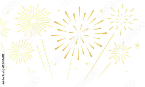 Modern festive golden fireworks set with stars and sparks isolated on white background, icons vector illustration for Christmas, Happy New year, Holiday, Anniversary, Party, Diwali, Celebration BG 

