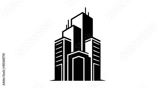 Black and White Modern Building Icon.
