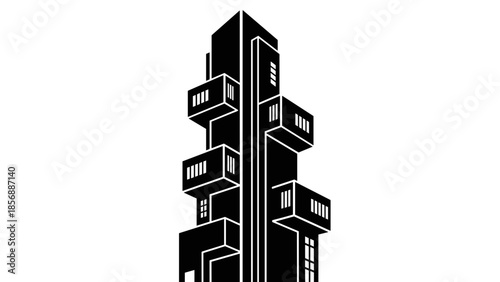 Black and White Modern Skyscraper Building.
