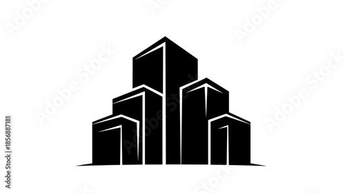 Black City Skyline Building Silhouette Icon.