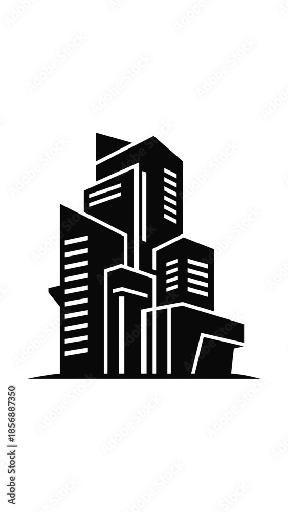 Fototapeta premium Black Silhouette City Buildings Skyscrapers Illustration.
