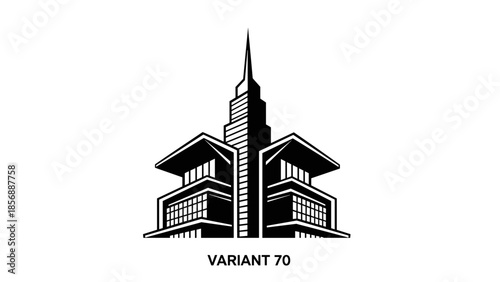 Modern Building Architecture with Stylized Tower.