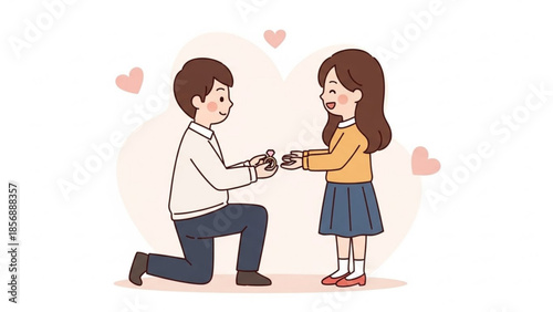 Man proposing to woman with ring on one knee romantic gesture hearts