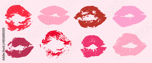 Set оf colorful lipstick prints. Female mouth. Vector background.