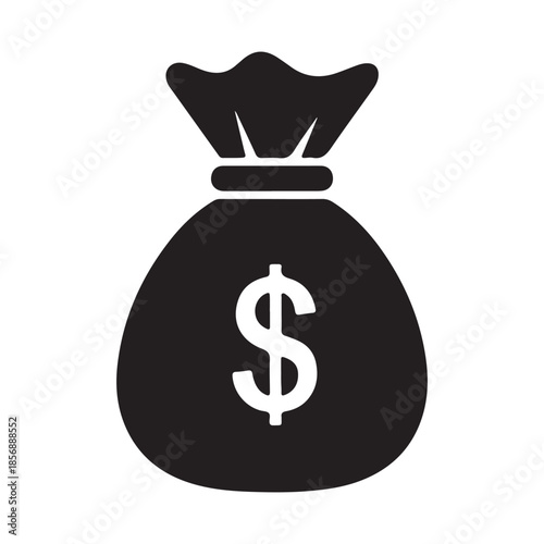 Black money bag with dollar sign symbol isolated on transparent background for financial and business concepts