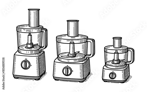 Hand drawn food processor set in vintage style