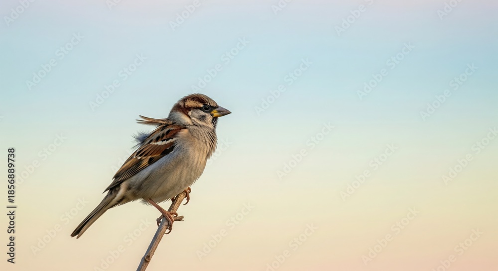 Fototapeta premium Lonely Sparrow Bird with Copy Space. Conservation Theme.
