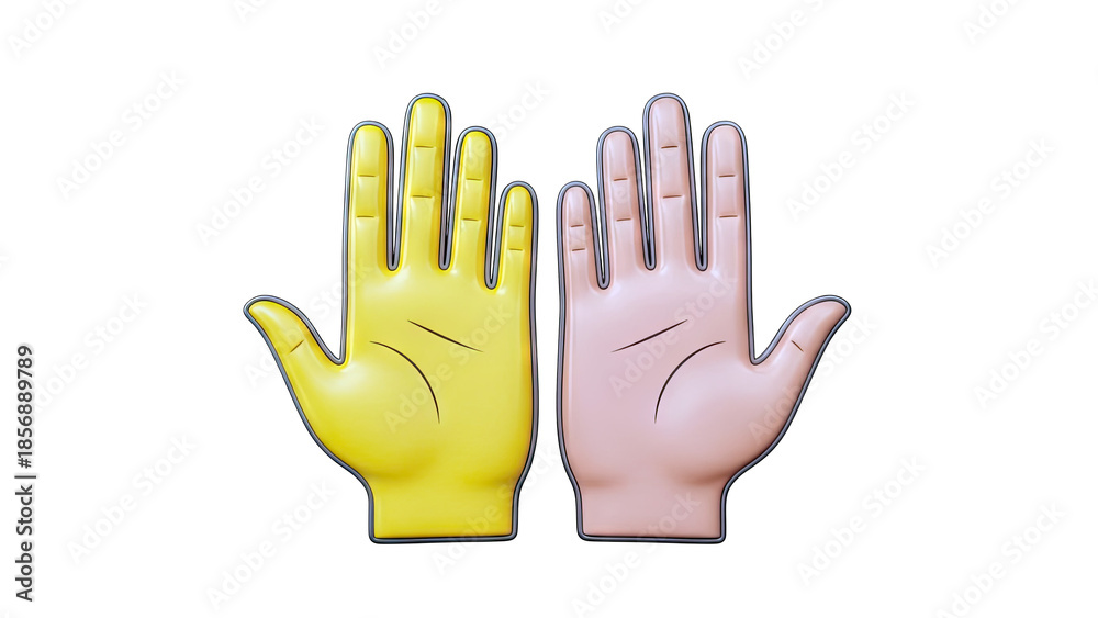 Obraz premium Yellow and Pink Hands Showing Palm Isolated