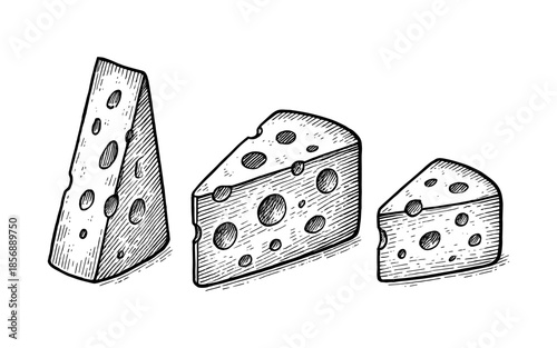 Hand drawn cheese wedges with texture and holes