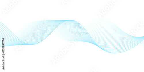 Abstract cyan and blue wave line art on black background, combining smooth gradient flow and curved frequency lines in a minimalist vector style for modern technology and business layouts.