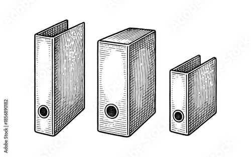 Detailed hand drawn office binders set: vintage style with texture