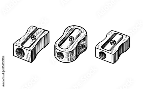 Vintage engraved pencil sharpeners: detailed retro art design
