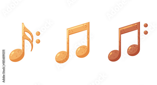Set of three musical notes with a textured, cookie-like appearance