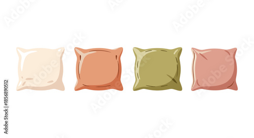 Four soft decorative pillows in pastel colors arranged in a row