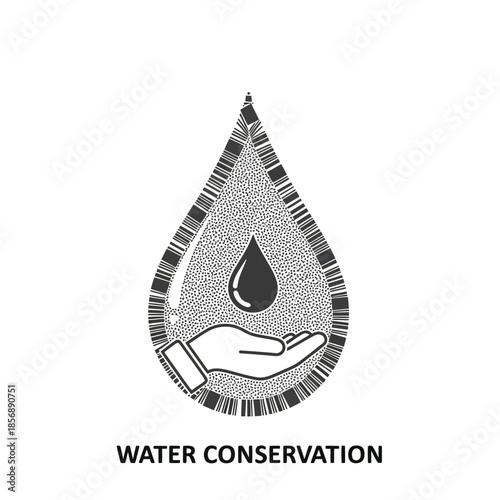 Water conservation concept with hand holding droplet in teardrop shape