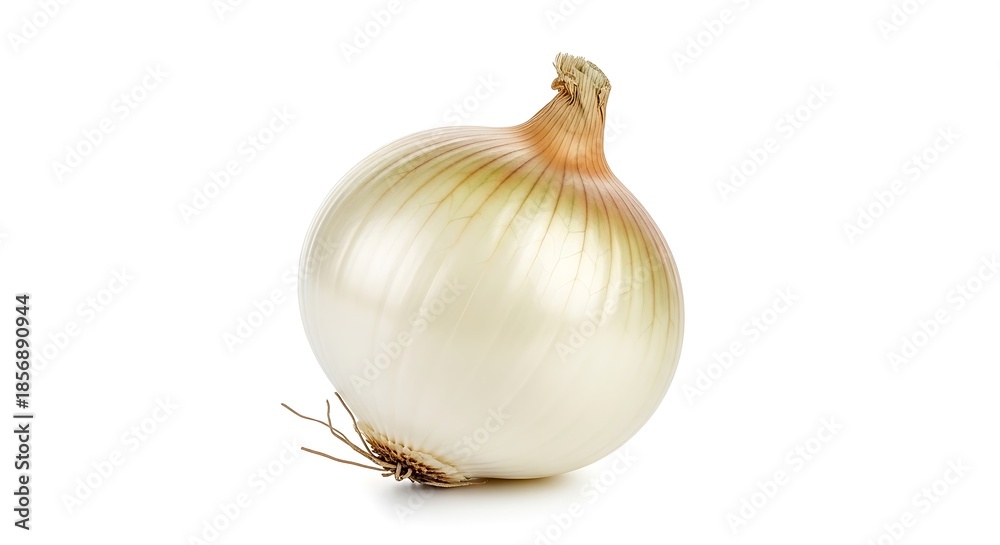 Fototapeta premium Isolated White Onion with Detailed Texture and Natural Roots on White Background