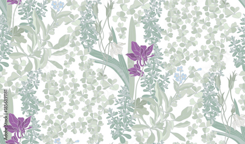 Vintage pattern with beautiful flowers on a light cream background, for the production of fabrics, wallpaper, packaging	
