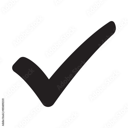 Bold black checkmark symbol indicating approval or confirmation on a transparent background