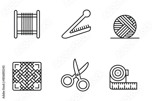 Textile Weaving and Sewing Craft Tool Icons