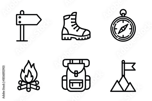 Hiking and Mountain Adventure Travel Icon Set