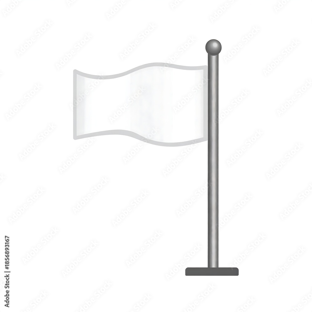 Obraz premium Illustration of a white flag waving on a metallic flagpole
