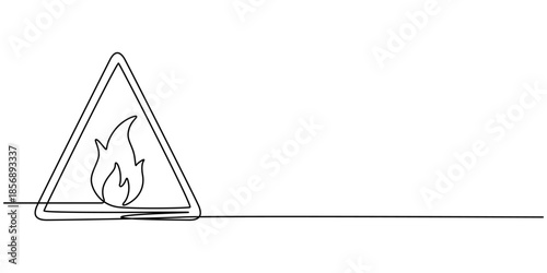 Dangerous sign continuous one line drawing. Vector outline of warning icon with exclamation mark in a triangle, One line art danger sign. Graphic illustration.