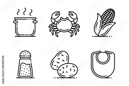 Seafood Cooking and Kitchen Ingredients Icon Set