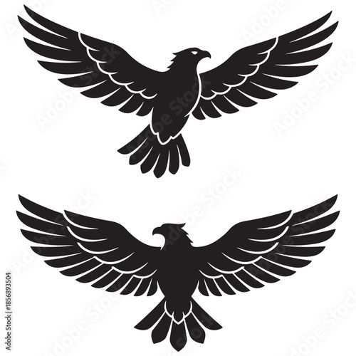 Two stylized flying eagles black silhouette strength freedom logo