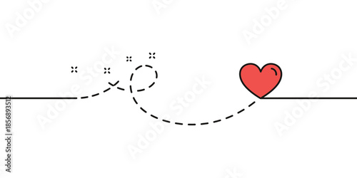 Minimalist Love Journey Illustration: Dotted Path to Red Heart, Clean Modern Design, Emphasizing Love and Connection