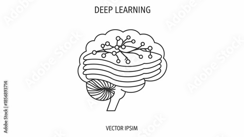 Conceptual vector illustration depicting a sophisticated neural network within the human brain, symbolizing advanced deep learning and artificial intelligence capabilities and cognitive processing