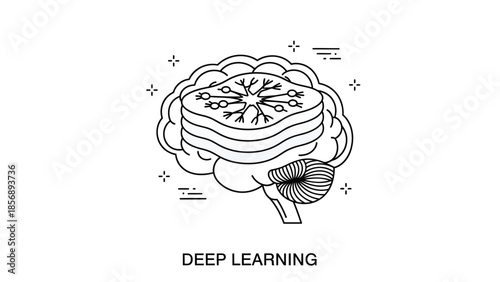 Conceptual illustration of deep learning neural network structure inside a human brain, symbolizing artificial intelligence and machine learning processes