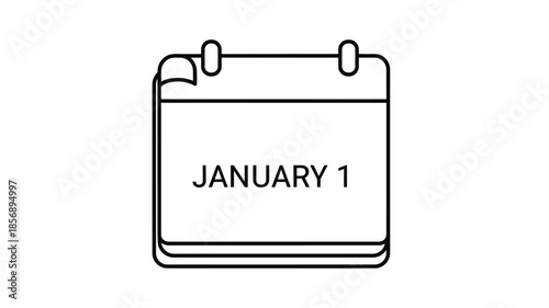 Simple line art illustration of a calendar displaying the first day of january