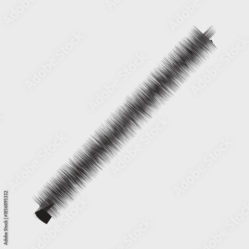 A single black and white plastic pipe with a screw accessory acts as a professional barber tool for hairstyle beauty care, shown in a macro closeup isolated on a white background