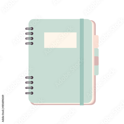 Minimalist Light Green Spiral Notebook with Tabs and Elastic Band.