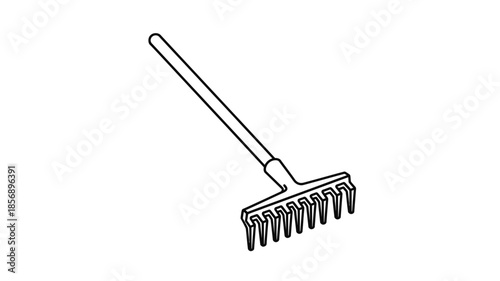 A simple black and white line drawing depicting a push broom with bristles