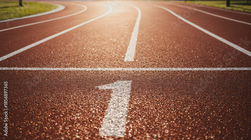 Linha de Partida na Pista de Atletismo: Textura Macro e Conceito de Início