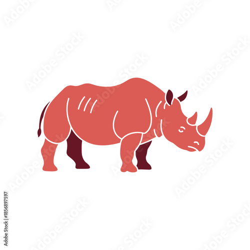 Stylized illustration of a rhinoceros in a warm color palette.
