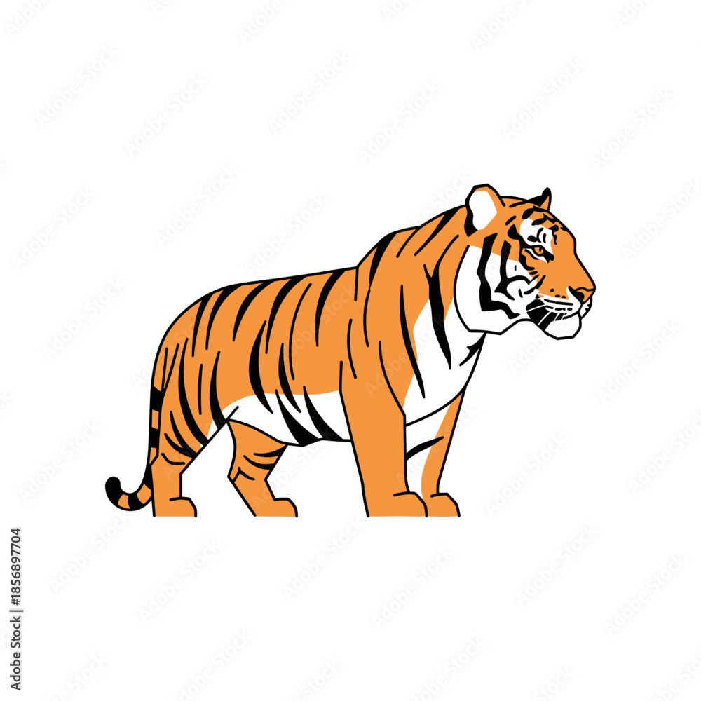 Obraz premium Stylized orange tiger standing in a side profile view.
