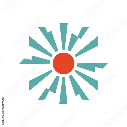 Stylized Sunburst with Geometric Rays and Red Center.