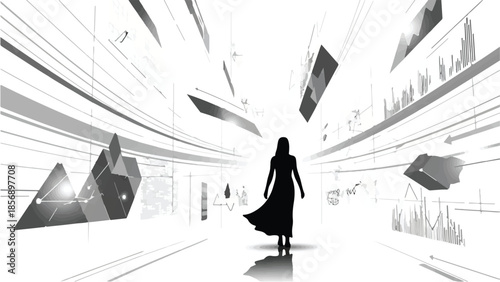 silhouette of a woman walking in the city