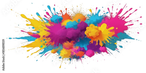 An artistic watercolor background featuring colorful ink splashes and vibrant paint blots creates a decorative vector texture with grunge splatters and pink brush stains