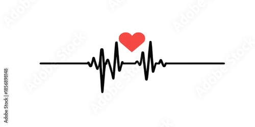 Red heart icon with a medical heartbeat pulse line showing an ecg cardiogram graph vector illustration for health care, cardiology medicine, and hospital life monitoring