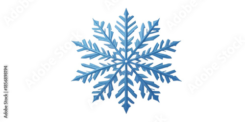 Vector illustration of a blue crystal snowflake ornament set on a white background for winter holiday and Christmas season frost design